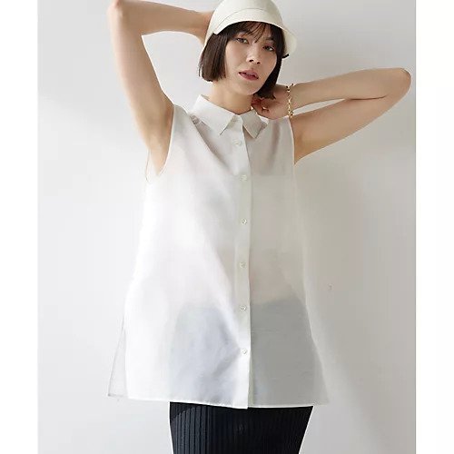 【ウィムガゼット/Whim Gazette】のシアーノースリーブシャツ 人気、トレンドファッション・服の通販 founy(ファニー) 　ファッション　Fashion　レディースファッション　WOMEN　トップス・カットソー　Tops/Tshirt　キャミソール / ノースリーブ　No Sleeves　シャツ/ブラウス　Shirts/Blouses　2025年　2025　2025春夏・S/S　Ss,Spring/Summer,2025　おすすめ　Recommend　オーガンジー　Organdy　シルク　Silk　シンプル　Simple　スリット　Slit　セットアップ　Set Up　ノースリーブ　No Sleeve　エレガント 上品　Elegant　other-2|ID: prp329100004535065 ipo3291000000032049191