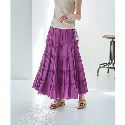 【スタイルデリ/STYLE DELI】のコットン質感楊柳ティアードスカート 人気、トレンドファッション・服の通販 founy(ファニー) 　ファッション　Fashion　レディースファッション　WOMEN　スカート　Skirt　ティアードスカート　Tiered Skirts　春　Spring　ギャザー　Gather　サマー　Summer　ジャケット　Jacket　スリット　Slit　タンク　Tank　ターコイズ　Turquoise　ティアード　Tiered　ティアードスカート　Tiered Skirt　定番　Standard　パターン　Pattern　パープル　Purple　フレア　Flare　ポケット　Pocket　リゾート　Resort　ループ　Loop　ロング　Long　冬　Winter　A/W・秋冬　Aw・Autumn/Winter・Fw・Fall-Winter　S/S・春夏　Ss・Spring/Summer　プチプライス・低価格　Affordable　おすすめ　Recommend　夏　Summer　 other-1|ID: prp329100004537215 ipo3291000000032061995