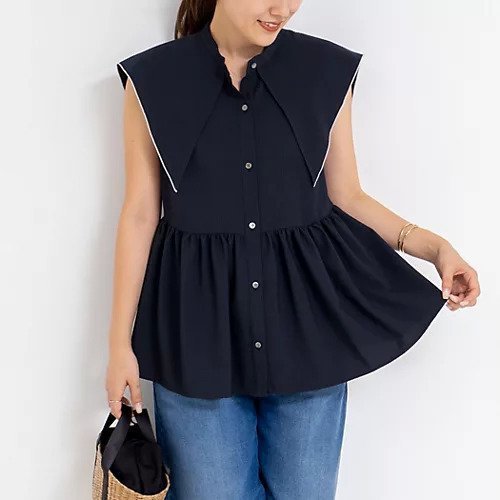 【ノーリーズ/NOLLEY'S】のビッグカラーノースリーブブラウス インテリア・キッズ・メンズ・レディースファッション・服の通販 founy(ファニー) 　ファッション　Fashion　レディースファッション　WOMEN　トップス・カットソー　Tops/Tshirt　キャミソール / ノースリーブ　No Sleeves　シャツ/ブラウス　Shirts/Blouses　2025年　2025　2025春夏・S/S　Ss,Spring/Summer,2025　ノースリーブ　No Sleeve　ビッグ　Big　ボトム　Bottom　ネイビー|ID: prp329100004539519 ipo3291000000032075110