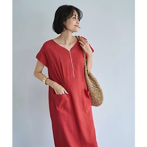 【スタイルデリ/STYLE DELI】の【LUXE】ファスナーVネック麻混ワンピース インテリア・キッズ・メンズ・レディースファッション・服の通販 founy(ファニー) 　ファッション　Fashion　レディースファッション　WOMEN　ワンピース　Dress　インナー　Inner　カーディガン　Cardigan　切替　Switching　サンダル　Sandals　シルバー　Silver　ジャケット　Jacket　スニーカー　Sneakers　スリット　Slit　タンク　Tank　デコルテ　Decolletage　ノースリーブ　No Sleeve　バランス　Balance　ペチコート　Petticoat　ポケット　Pocket　半袖　Short Sleeve　リゾート　Resort　夏　Summer　レッド|ID: prp329100004541293 ipo3291000000032085846