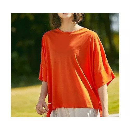 【ジュリエ/Julier】のロイヤルクロス天竺半袖トップス インテリア・キッズ・メンズ・レディースファッション・服の通販 founy(ファニー) 　ファッション　Fashion　レディースファッション　WOMEN　トップス・カットソー　Tops/Tshirt　オレンジ　Orange　ギャザー　Gather　コレクション　Collection　切替　Switching　半袖　Short Sleeve　無地　Plain Color　ヨガ　Yoga　ランニング　Running　リラックス　Relax　レギンス　Leggings　エレガント 上品　Elegant　オレンジ|ID: prp329100004541315 ipo3291000000032086007