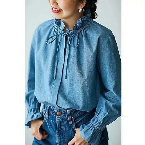 【トゥエルブクローゼット/12closet】の【福田麻琴さんコラボ】【洗える】 ダンガリーフリルギャザーブラウス 人気、トレンドファッション・服の通販 founy(ファニー) 　ファッションモデル・俳優・女優　Models　女性　Women　福田麻琴　Fukuda Makoto　ファッション　Fashion　レディースファッション　WOMEN　トップス・カットソー　Tops/Tshirt　シャツ/ブラウス　Shirts/Blouses　コラボ　Collaboration　洗える　Washable　other-2|ID: prp329100004542707 ipo3291000000032100029