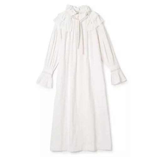 【プレインピープル/PLAIN PEOPLE】のCRIMBED COTTONワンピース インテリア・キッズ・メンズ・レディースファッション・服の通販 founy(ファニー) 　ファッション　Fashion　レディースファッション　WOMEN　ワンピース　Dress　おすすめ　Recommend　インド　India　スタンド　Stand　ラッフル　Raffle　ロング　Long　洗える　Washable　オフ|ID: prp329100004542720 ipo3291000000032100128
