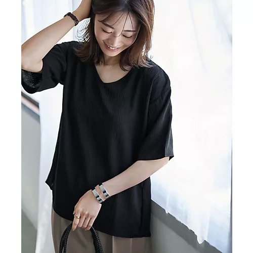 【スタイルデリ/STYLE DELI】の微シアー楊柳VネックTシャツ型ブラウス インテリア・キッズ・メンズ・レディースファッション・服の通販 founy(ファニー) 　ファッション　Fashion　レディースファッション　WOMEN　トップス・カットソー　Tops/Tshirt　シャツ/ブラウス　Shirts/Blouses　ロング / Tシャツ　T-Shirts　Vネック　V-Neck　イエロー　Yellow　インナー　Inner　エアリー　Airy　カーディガン　Cardigan　シアー　Sheer　ショルダー　Shoulder　シンプル　Simple　ジャケット　Jacket　スリット　Slit　スリーブ　Sleeve　タンク　Tank　デコルテ　Decolletage　ドロップ　Drop　定番　Standard　フレア　Flare　夏　Summer　エレガント 上品　Elegant　ブラック|ID: prp329100004547796 ipo3291000000032138675