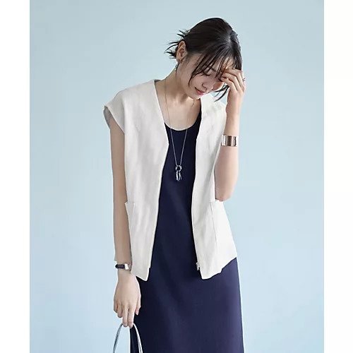【スタイルデリ/STYLE DELI】の麻素材のベスト型サマージャケット インテリア・キッズ・メンズ・レディースファッション・服の通販 founy(ファニー) 　ファッション　Fashion　レディースファッション　WOMEN　アウター　Coat Outerwear　ジャケット　Jackets　イエロー　Yellow　インナー　Inner　秋　Autumn/Fall　カットソー　Cut And Sew　サマー　Summer　シルバー　Silver　ジャケット　Jacket　スリーブ　Sleeve　タンク　Tank　ダブル　Double　長袖　Long Sleeve　フレンチ　French　フロント　Front　ベスト　Vest　ポケット　Pocket　夏　Summer　ホワイト|ID: prp329100004547797 ipo3291000000032138683