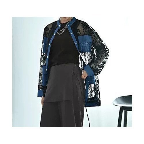 【スタイルデリ/STYLE DELI】の【BLK001】デニム レースMIXシアーシャツ 人気、トレンドファッション・服の通販 founy(ファニー) 　ファッション　Fashion　レディースファッション　WOMEN　トップス・カットソー　Tops/Tshirt　シャツ/ブラウス　Shirts/Blouses　インディゴ　Indigo　春　Spring　シアー　Sheer　ショルダー　Shoulder　スリット　Slit　デニム　Denim　ドロップ　Drop　定番　Standard　パターン　Pattern　フロント　Front　ブリーチ　Bleach　ベーシック　Basic　ボックス　Box　ポケット　Pocket　羽織　Haori　ミックス　Mix　メタル　Metal　リラックス　Relax　レース　Race　ロング　Long　ワイド　Wide　A/W・秋冬　Aw・Autumn/Winter・Fw・Fall-Winter　S/S・春夏　Ss・Spring/Summer　おすすめ　Recommend　夏　Summer　旅行　Travel　other-2|ID: prp329100004549130 ipo3291000000032150853