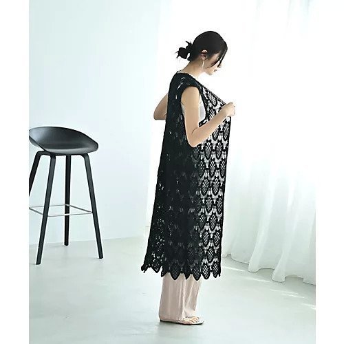 【スタイルデリ/STYLE DELI】の【BLK001】鍵編み透かしベストワンピース 人気、トレンドファッション・服の通販 founy(ファニー) 　ファッション　Fashion　レディースファッション　WOMEN　アウター　Coat Outerwear　カーディガン　Cardigan　シンプル　Simple　スカラップ　Scalloped　スリット　Slit　透かし　Watermark　定番　Standard　ノースリーブ　No Sleeve　バランス　Balance　フィット　Fit　ベスト　Vest　ボックス　Box　ミモレ　Mimore　レース　Race　ロング　Long　おすすめ　Recommend　夏　Summer　旅行　Travel　other-3|ID: prp329100004549141 ipo3291000000032150924