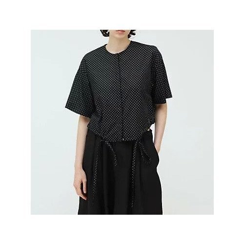 【ミズイロ インド/mizuiro ind】のドットドローストリングシャツ インテリア・キッズ・メンズ・レディースファッション・服の通販 founy(ファニー) 　ファッション　Fashion　レディースファッション　Fashion for Women　トップス・カットソー　Cut & Sew Tops　シャツ・ブラウス・オフィスカジュアル　Elegant Blouses & Button-Ups　ショート　Short, Short Length　シンプル　Simple, Minimal　ドット　Polka Dot, Dot Pattern　フロント　Front, Front Design　ブラック|ID: prp329100004550989 ipo3291000000032272899