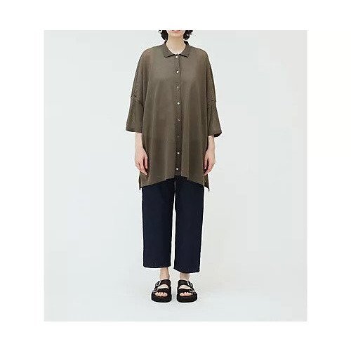 【ミズイロ インド/mizuiro ind】のワイドニットシャツ インテリア・キッズ・メンズ・レディースファッション・服の通販 founy(ファニー) 　ファッション　Fashion　レディースファッション　WOMEN　トップス・カットソー　Tops/Tshirt　ニット　Knit Tops　シャツ/ブラウス　Shirts/Blouses　シアー　Sheer　ボトム　Bottom　ポロシャツ　Polo Shirt　夏　Summer　洗える　Washable　グレー|ID: prp329100004551024 ipo3291000000032164492