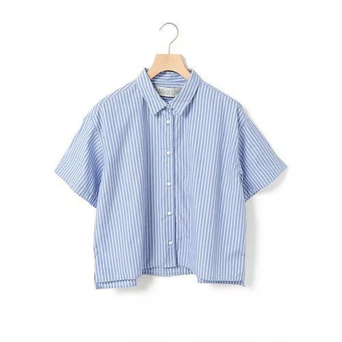 【ミディウミ/MidiUmi】のハーフスリーブパターンショートシャツ インテリア・キッズ・メンズ・レディースファッション・服の通販 founy(ファニー) 　ファッション　Fashion　レディースファッション　Fashion for Women　トップス・カットソー　Cut & Sew Tops　シャツ・ブラウス・オフィスカジュアル　Elegant Blouses & Button-Ups　コンパクト　Compact, Small Size　スリーブ　Sleeve, Long Sleeve / Short Sleeve　タイプライター　Typewriter Fabric, Crisp Cotton　ハーフ　Half, Half-Length　ボックス　Boxy, Box Shape　夏　Summer　無地　Plain, Solid Color　ライトブルー|ID: prp329100004551028 ipo3291000000032164515