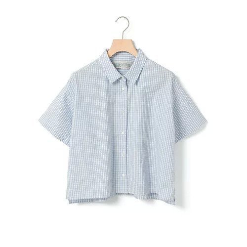 【ミディウミ/MidiUmi】のハーフスリーブパターンショートシャツ インテリア・キッズ・メンズ・レディースファッション・服の通販 founy(ファニー) 　ファッション　Fashion　レディースファッション　Fashion for Women　トップス・カットソー　Cut & Sew Tops　シャツ・ブラウス・オフィスカジュアル　Elegant Blouses & Button-Ups　コンパクト　Compact, Small Size　スリーブ　Sleeve, Long Sleeve / Short Sleeve　タイプライター　Typewriter Fabric, Crisp Cotton　ハーフ　Half, Half-Length　ボックス　Boxy, Box Shape　夏　Summer　無地　Plain, Solid Color　ブルー|ID: prp329100004551028 ipo3291000000032164517