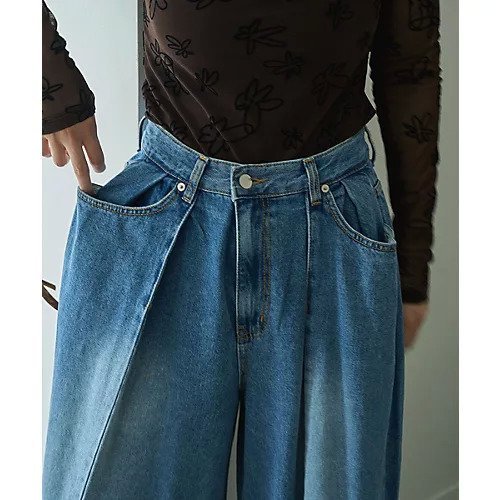 【マージュール/marjour】のSUPER WIDE TUCK DENIM 人気、トレンドファッション・服の通販 founy(ファニー) 　ファッション　Fashion　レディースファッション　Fashion for Women　カットオフ　Cut-Off Design　ストレッチ　Stretch, Stretchy Fabric　デニム　Denim, Jeans Material　フロント　Front, Front Design　ポケット　Pocket, Pocket Detail　ワイド　Wide, Wide Fit　夏　Summer　other-3|ID: prp329100004551035 ipo3291000000032165967
