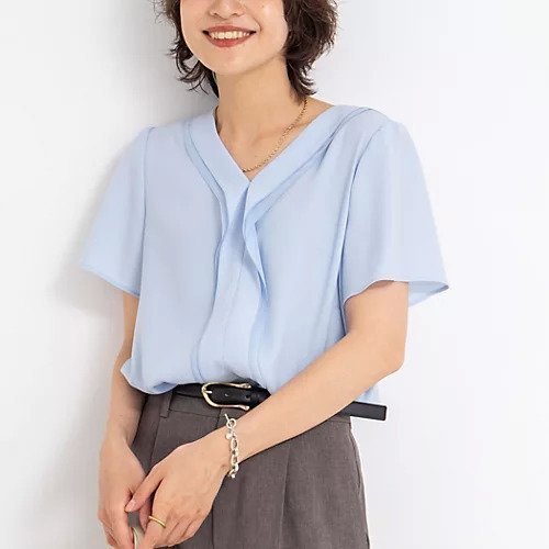 【ノーリーズソフィー/NOLLEY'S sophi】のジョーゼットVネックフリルブラウス インテリア・キッズ・メンズ・レディースファッション・服の通販 founy(ファニー) 　ファッション　Fashion　レディースファッション　Fashion for Women　トップス・カットソー　Cut & Sew Tops　シャツ・ブラウス・オフィスカジュアル　Elegant Blouses & Button-Ups　Vネックトップス　V-Neck Tops / V-Cut Neckline Shirts　2025年　2025　2025春夏・S/S　Spring/Summer 2025 SS25　ジョーゼット　Georgette, Semi-Sheer Fabric　フリル　Frill, Ruffle　フロント　Front, Front Design　ワイド　Wide, Wide Fit　エレガント 上品　Elegant　半袖　Short Sleeve, Half Sleeve　ビジネス 仕事 通勤　Business / Work / Commuting　サックス|ID: prp329100004551120 ipo3291000000032166841
