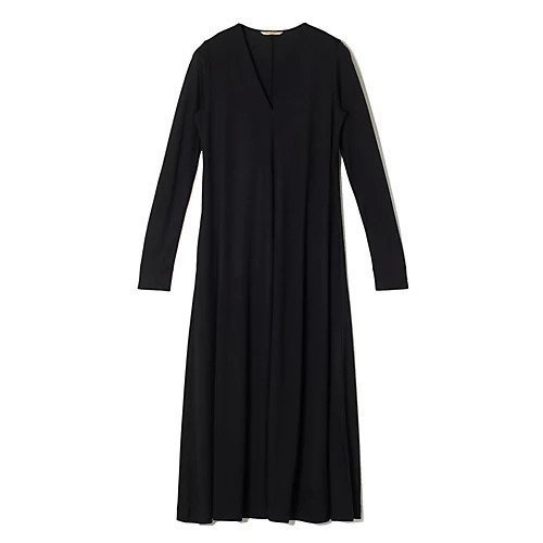 【エクラ/eclat】のVネックフレアワンピース インテリア・キッズ・メンズ・レディースファッション・服の通販 founy(ファニー) 　ファッション　Fashion　レディースファッション　Fashion for Women　ワンピース　Dresses　なめらか　Smooth, Silky Texture　フレア　Flare, Flared　ロング　Long, Long-Length　別注　Limited Edition, Custom Order　ブラック|ID: prp329100004551133 ipo3291000000033142012