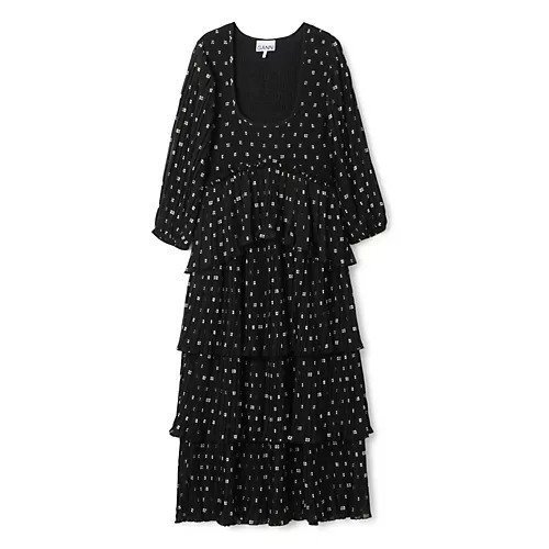 【ガニー/GANNI】のPleated Georgette Flounce Smock Midi Dress 人気、トレンドファッション・服の通販 founy(ファニー) 　ファッション　Fashion　レディースファッション　WOMEN　ワンピース　Dress　ドレス　Party Dresses　2024年　2024　2024春夏・S/S　Ss,Spring/Summer,2024　クラシカル　Classical　スモック　Smock　ティアード　Tiered　ドレス　Dress　バランス　Balance　プリーツ　Pleats　モチーフ　Motif　洗える　Washable　 other-1|ID: prp329100004551178 ipo3291000000032167217