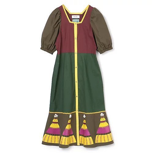 【ミュベール/MUVEIL】のドールプリントワンピース インテリア・キッズ・メンズ・レディースファッション・服の通販 founy(ファニー) 　ファッション　Fashion　レディースファッション　WOMEN　ワンピース　Dress　ガーリー　Girly　ギャザー　Gather　スクエア　Square　プリント　Print　洗える　Washable　bordeaux&#215;green|ID: prp329100004551247 ipo3291000000032167609