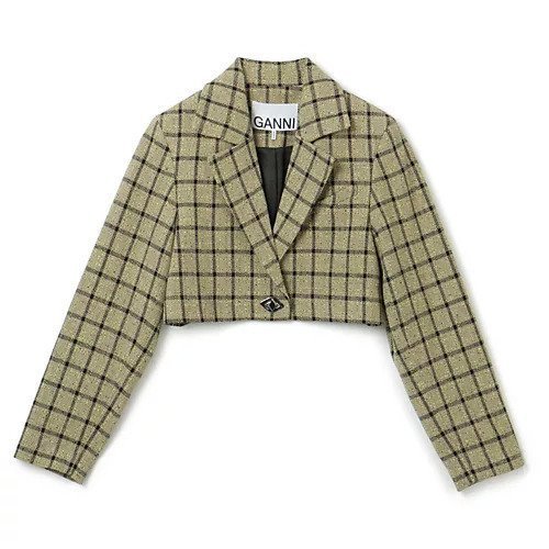 【ガニー/GANNI】のCheck Suiting Cropped Blazer インテリア・キッズ・メンズ・レディースファッション・服の通販 founy(ファニー) 　ファッション　Fashion　レディースファッション　Fashion for Women　2023年　2023　2023-2024秋冬・A/W　Autumn/Winter 2023–24 AW23–24　クロップド　Cropped, Short Length　コンパクト　Compact, Small Size　ジャケット　Jacket, Outerwear　チェック　Check, Plaid, Tartan　ドレス　Dress, One-Piece　バランス　Balance, Style Balance　メタル　Metal, Metal Parts　Tender Shoots|ID: prp329100004552093 ipo3291000000033061523