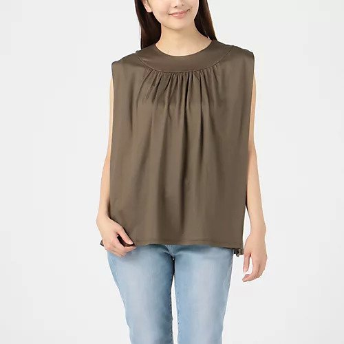 【トゥエルブクローゼット/12closet】の【洗える】ギャザーノースリーブT インテリア・キッズ・メンズ・レディースファッション・服の通販 founy(ファニー) 　ファッション　Fashion　レディースファッション　WOMEN　トップス・カットソー　Tops/Tshirt　キャミソール / ノースリーブ　No Sleeves　ギャザー　Gather　クール　Cool　ドレープ　Drape　ノースリーブ　No Sleeve　フェミニン　Feminine　ボックス　Box　洗える　Washable　カーキ|ID: prp329100004553150 ipo3291000000032182126