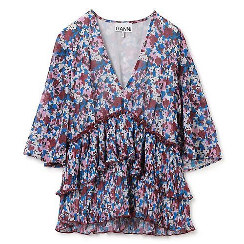 【ガニー/GANNI】のPleated Georgette V-neck Flounce Blouse インテリア・キッズ・メンズ・レディースファッション・服の通販 founy(ファニー) https://founy.com/ ファッション Fashion レディースファッション Fashion for Women トップス・カットソー Cut & Sew Tops Vネックトップス V-Neck Tops / V-Cut Neckline Shirts 2024年 2024 2024春夏・S/S Spring/Summer 2024 SS24 トレンド Trend, Trending Now フロント Front, Front Design プリーツ Pleats, Pleated ペプラム Peplum, Flared Hem ボタニカル Botanical, Floral Pattern 洗える Machine Washable |ID: prp329100004553278 ipo3291000000033511813