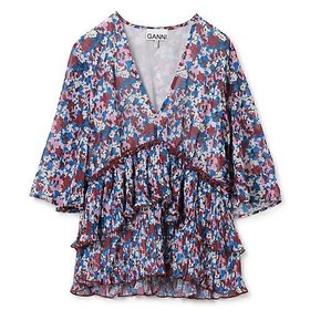 【ガニー/GANNI】 Pleated Georgette V-neck Flounce Blouse人気、トレンドファッション・服の通販 founy(ファニー) ファッション Fashion レディースファッション Fashion for Women トップス・カットソー Cut & Sew Tops Vネックトップス V-Neck Tops / V-Cut Neckline Shirts 2024年 2024 2024春夏・S/S Spring/Summer 2024 SS24 トレンド Trend, Trending Now フロント Front, Front Design プリーツ Pleats, Pleated ペプラム Peplum, Flared Hem ボタニカル Botanical, Floral Pattern 洗える Machine Washable |ID:prp329100004553278