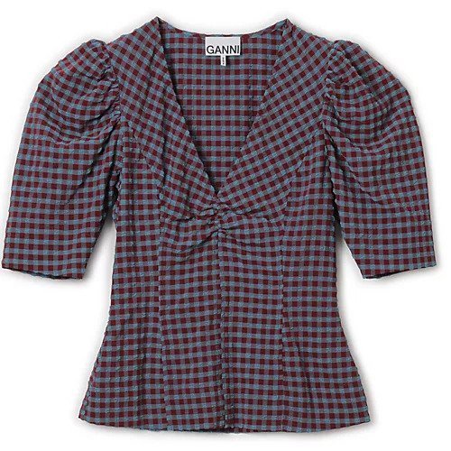 【ガニー/GANNI】のStretch Seersucker V-neck Blouse インテリア・キッズ・メンズ・レディースファッション・服の通販 founy(ファニー) https://founy.com/ ファッション Fashion レディースファッション Fashion for Women トップス・カットソー Cut & Sew Tops Vネックトップス V-Neck Tops / V-Cut Neckline Shirts 2024年 2024 2024春夏・S/S Spring/Summer 2024 SS24 ギャザー Gathered, Ruffled ギンガム Gingham, Gingham Fabric チェック Check, Plaid, Tartan デコルテ Décolleté, Neckline バランス Balance, Style Balance フィット Fit, Slim Fit フォルム Silhouette, Form ロング Long, Long-Length 洗える Machine Washable |ID: prp329100004553281 ipo3291000000033511834