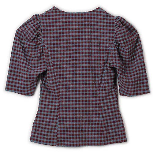 【ガニー/GANNI】のStretch Seersucker V-neck Blouse 人気、トレンドファッション・服の通販 founy(ファニー) 　ファッション　Fashion　レディースファッション　Fashion for Women　トップス・カットソー　Cut & Sew Tops　Vネックトップス　V-Neck Tops / V-Cut Neckline Shirts　2024年　2024　2024春夏・S/S　Spring/Summer 2024 SS24　ギャザー　Gathered, Ruffled　ギンガム　Gingham, Gingham Fabric　チェック　Check, Plaid, Tartan　デコルテ　Décolleté, Neckline　バランス　Balance, Style Balance　フィット　Fit, Slim Fit　フォルム　Silhouette, Form　ロング　Long, Long-Length　洗える　Machine Washable　other-2|ID: prp329100004553281 ipo3291000000033511837