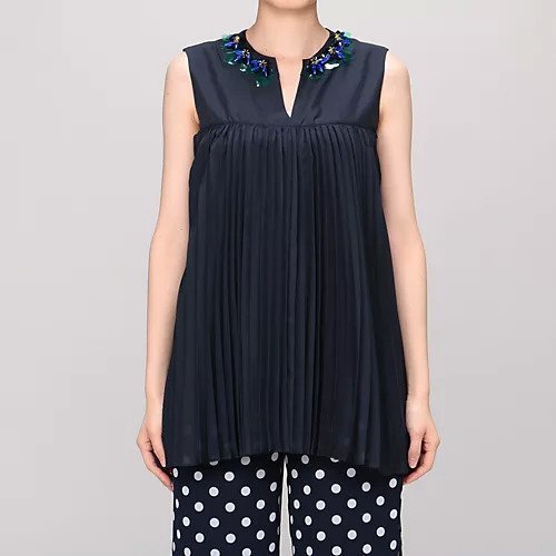【ミュベール/MUVEIL】の刺繍入りプリーツブラウス 人気、トレンドファッション・服の通販 founy(ファニー) 　ファッション　Fashion　レディースファッション　WOMEN　トップス・カットソー　Tops/Tshirt　シャツ/ブラウス　Shirts/Blouses　ネックレス　Necklace　ノースリーブ　No Sleeve　フラワー　Flower　プリーツ　Pleats　モチーフ　Motif　 other-1|ID: prp329100004553282 ipo3291000000032182849