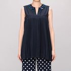 【ミュベール/MUVEIL】の刺繍入りプリーツブラウス 人気、トレンドファッション・服の通販 founy(ファニー) ファッション Fashion レディースファッション WOMEN トップス・カットソー Tops/Tshirt シャツ/ブラウス Shirts/Blouses ネックレス Necklace ノースリーブ No Sleeve フラワー Flower プリーツ Pleats モチーフ Motif thumbnail navy|ID: prp329100004553282 ipo3291000000032182850