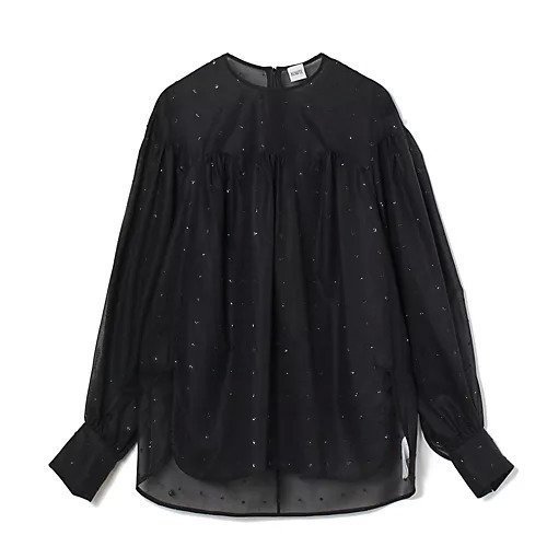 【バウト/BOWTE】のグリッターラメシアーブラウス インテリア・キッズ・メンズ・レディースファッション・服の通販 founy(ファニー) 　ファッション　Fashion　レディースファッション　Fashion for Women　トップス・カットソー　Cut & Sew Tops　シャツ・ブラウス・オフィスカジュアル　Elegant Blouses & Button-Ups　オーガンジー　Organza Fabric　ギャザー　Gathered, Ruffled　シアー　Sheer, See-Through　スカラップ　Scallop, Scalloped Edge　スリーブ　Sleeve, Long Sleeve / Short Sleeve　フェミニン　Feminine, Girly　ブラック|ID: prp329100004553308 ipo3291000000035913907