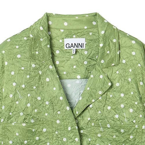 【ガニー/GANNI】のCrinkled Satin Cropped Blazer Shirt 人気、トレンドファッション・服の通販 founy(ファニー) 　ファッション　Fashion　レディースファッション　WOMEN　トップス・カットソー　Tops/Tshirt　シャツ/ブラウス　Shirts/Blouses　2023年　2023　2023春夏・S/S　Ss,Spring/Summer,2023　サテン　Satin　ショート　Short　ジャケット　Jacket　セットアップ　Set Up　ドット　Dot　ミドル　Middle　ランダム　Random　洗える　Washable　other-3|ID: prp329100004553318 ipo3291000000032350317