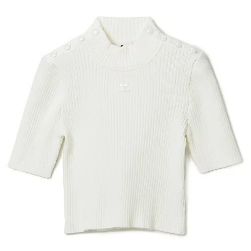 【クレージュ/COURREGES】のSHOULDER SNAPS RIB KNIT CROPSWEATER 人気、トレンドファッション・服の通販 founy(ファニー) 　ファッション　Fashion　レディースファッション　Fashion for Women　トップス・カットソー　Cut & Sew Tops　ニット　Knit Tops & Sweaters　レディースパーカー・カジュアルフーディー　Casual Hoodies & Sweatshirts　スウェット・クルーネックトップス　Sweatshirts & Crewnecks / Relaxed Fit Sweat Tops　2023年　2023　2023-2024秋冬・A/W　Autumn/Winter 2023–24 AW23–24　クラシカル　Classical, Vintage-Inspired　クロップド　Cropped, Short Length　トレンド　Trend, Trending Now　ハイネック　High Neck, Mock Neck　バランス　Balance, Style Balance　リブニット　Rib Knit, Ribbed Knit　半袖　Short Sleeve, Half Sleeve　洗える　Machine Washable　 other-1|ID: prp329100004553344 ipo3291000000033327828