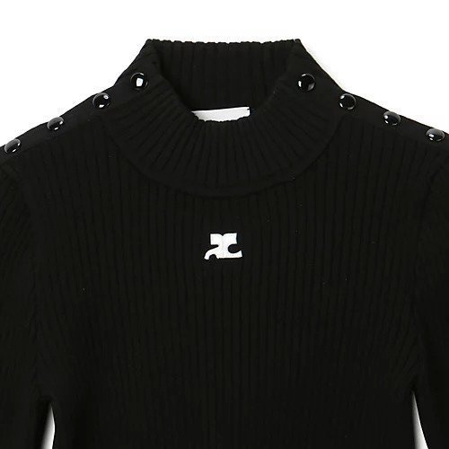【クレージュ/COURREGES】のSHOULDER SNAPS RIB KNIT CROPSWEATER 人気、トレンドファッション・服の通販 founy(ファニー) 　ファッション　Fashion　レディースファッション　Fashion for Women　トップス・カットソー　Cut & Sew Tops　ニット　Knit Tops & Sweaters　レディースパーカー・カジュアルフーディー　Casual Hoodies & Sweatshirts　スウェット・クルーネックトップス　Sweatshirts & Crewnecks / Relaxed Fit Sweat Tops　2023年　2023　2023-2024秋冬・A/W　Autumn/Winter 2023–24 AW23–24　クラシカル　Classical, Vintage-Inspired　クロップド　Cropped, Short Length　トレンド　Trend, Trending Now　ハイネック　High Neck, Mock Neck　バランス　Balance, Style Balance　リブニット　Rib Knit, Ribbed Knit　半袖　Short Sleeve, Half Sleeve　洗える　Machine Washable　other-3|ID: prp329100004553344 ipo3291000000033327834