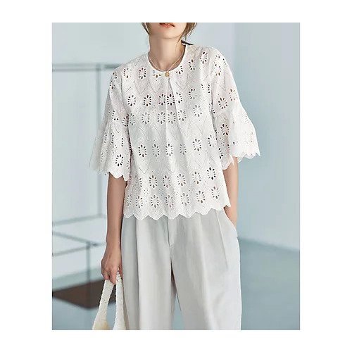 【エムセブンデイズ/M7days】のコットンレースブラウス 人気、トレンドファッション・服の通販 founy(ファニー) 　ファッション　Fashion　レディースファッション　WOMEN　トップス・カットソー　Tops/Tshirt　シャツ/ブラウス　Shirts/Blouses　コンパクト　Compact　スカラップ　Scalloped　バランス　Balance　フレア　Flare　フロント　Front　レース　Race　洗える　Washable　other-2|ID: prp329100004557904 ipo3291000000032219822