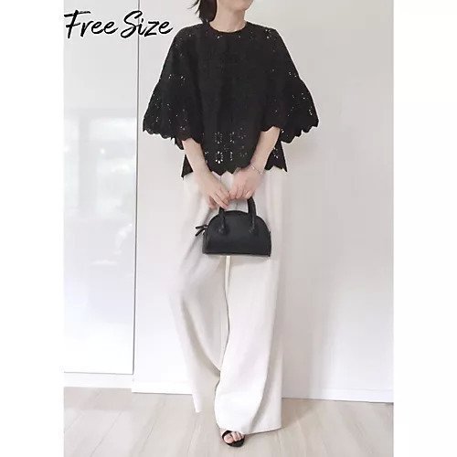 【エムセブンデイズ/M7days】のコットンレースブラウス 人気、トレンドファッション・服の通販 founy(ファニー) 　ファッション　Fashion　レディースファッション　Fashion for Women　トップス・カットソー　Cut & Sew Tops　シャツ・ブラウス・オフィスカジュアル　Elegant Blouses & Button-Ups　コンパクト　Compact, Small Size　スカラップ　Scallop, Scalloped Edge　バランス　Balance, Style Balance　フレア　Flare, Flared　フロント　Front, Front Design　レース　Lace, Lace Fabric　洗える　Machine Washable　other-3|ID: prp329100004557904 ipo3291000000035316074