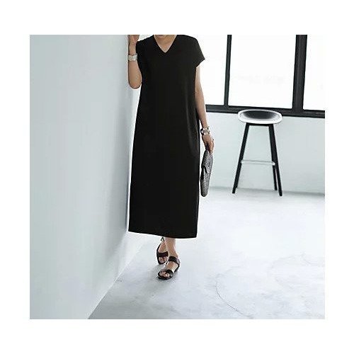 【スタイルデリ/STYLE DELI】の落ち感の良いサーマル編み調Vネックニットワンピース インテリア・キッズ・メンズ・レディースファッション・服の通販 founy(ファニー) 　ファッション　Fashion　レディースファッション　WOMEN　ワンピース　Dress　ニットワンピース　Knit Dresses　くるぶし　Ankle　カーディガン　Cardigan　キャミソール　Camisole　鹿の子　Pique　サンダル　Sandals　サーマル　Thermal　シューズ　Shoes　シンプル　Simple　ジャケット　Jacket　スニーカー　Sneakers　タンク　Tank　デコルテ　Decolletage　フラット　Flat　ペチコート　Petticoat　ポロシャツ　Polo Shirt　半袖　Short Sleeve　ロング　Long　ワッフル　Waffle　おすすめ　Recommend　夏　Summer　ブラック|ID: prp329100004562177 ipo3291000000032258218