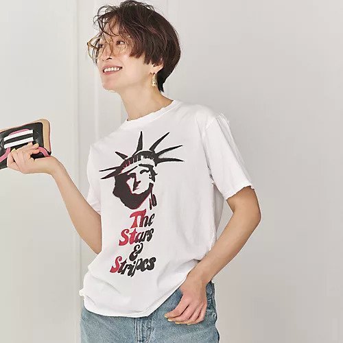 【クチュールドアダム/COUTURE D'ADAM】のVintage T-Shirt / The Stars & Stripes Photo 人気、トレンドファッション・服の通販 founy(ファニー) 　ファッション　Fashion　レディースファッション　Fashion for Women　トップス・カットソー　Cut & Sew Tops　シャツ・ブラウス・オフィスカジュアル　Elegant Blouses & Button-Ups　ロングTシャツ・Tシャツ　Longline T-Shirts & Tees　ヴィンテージ　Vintage Style　洗える　Machine Washable　コレクション　Collection, Seasonal Line　デニム　Denim, Jeans Material　バランス　Balance, Style Balance　プリント　Print, Printed Pattern　2025年　2025　2025-2026秋冬・A/W　Autumn/Winter 2025–26 AW25–26　other-3|ID: prp329100004563532 ipo3291000000033640518