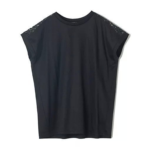 【イーバイエクラ/E by eclat】の【前後2WAY】レース切り替えフレンチスリーブT インテリア・キッズ・メンズ・レディースファッション・服の通販 founy(ファニー) 　ファッション　Fashion　レディースファッション　Fashion for Women　ジャカード／ジャガード　Jacquard, Woven Pattern　スリーブ　Sleeve, Long Sleeve / Short Sleeve　フレンチ　French, French Style　モチーフ　Motif, Design Theme　リーフ　Leaf, Botanical Leaf　レース　Lace, Lace Fabric　夏　Summer　洗える　Machine Washable　ブラック|ID: prp329100004563537 ipo3291000000036314681