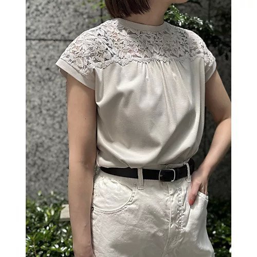 【イーバイエクラ/E by eclat】の【前後2WAY】レース切り替えフレンチスリーブT 人気、トレンドファッション・服の通販 founy(ファニー) 　ファッション　Fashion　レディースファッション　Fashion for Women　ジャカード／ジャガード　Jacquard, Woven Pattern　スリーブ　Sleeve, Long Sleeve / Short Sleeve　フレンチ　French, French Style　モチーフ　Motif, Design Theme　リーフ　Leaf, Botanical Leaf　レース　Lace, Lace Fabric　夏　Summer　洗える　Machine Washable　other-3|ID: prp329100004563537 ipo3291000000036314686