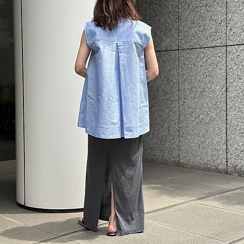 【ドロウェル/drawell】のノースリーブバックフレアシャツ 人気、トレンドファッション・服の通販 founy(ファニー) 　ファッション　Fashion　レディースファッション　Fashion for Women　トップス・カットソー　Cut & Sew Tops　キャミソール&ノースリーブ　Camisoles & Sleeveless Tops　シャツ・ブラウス・オフィスカジュアル　Elegant Blouses & Button-Ups　バッグ　Bags　ショルダー　Shoulder, Shoulder Strap　ストライプ　Stripe, Striped Pattern　ノースリーブ　Sleeveless, No-Sleeve　フレア　Flare, Flared　リネン　Linen, Linen Fabric　定番　Standard, Basic Item　洗える　Machine Washable　other-3|ID: prp329100004563540 ipo3291000000032271635