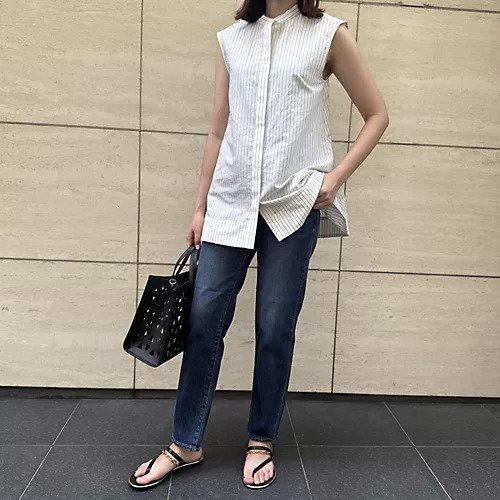 【ドロウェル/drawell】のノースリーブバックフレアシャツ 人気、トレンドファッション・服の通販 founy(ファニー) 　ファッション　Fashion　レディースファッション　Fashion for Women　トップス・カットソー　Cut & Sew Tops　キャミソール&ノースリーブ　Camisoles & Sleeveless Tops　シャツ・ブラウス・オフィスカジュアル　Elegant Blouses & Button-Ups　バッグ　Bags　ショルダー　Shoulder, Shoulder Strap　ストライプ　Stripe, Striped Pattern　ノースリーブ　Sleeveless, No-Sleeve　フレア　Flare, Flared　リネン　Linen, Linen Fabric　定番　Standard, Basic Item　洗える　Machine Washable　other-3|ID: prp329100004563540 ipo3291000000034953112