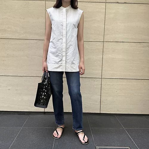 【ドロウェル/drawell】のノースリーブバックフレアシャツ 人気、トレンドファッション・服の通販 founy(ファニー) 　ファッション　Fashion　レディースファッション　Fashion for Women　トップス・カットソー　Cut & Sew Tops　キャミソール&ノースリーブ　Camisoles & Sleeveless Tops　シャツ・ブラウス・オフィスカジュアル　Elegant Blouses & Button-Ups　バッグ　Bags　ショルダー　Shoulder, Shoulder Strap　ストライプ　Stripe, Striped Pattern　ノースリーブ　Sleeveless, No-Sleeve　フレア　Flare, Flared　リネン　Linen, Linen Fabric　定番　Standard, Basic Item　洗える　Machine Washable　other-2|ID: prp329100004563540 ipo3291000000035915504