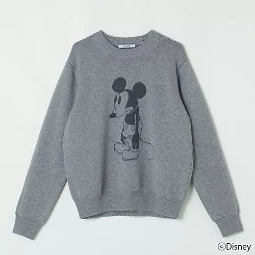 【スローン/SLOANE】の10G ダブルジャカード編み エクストラファインメリノウール MICKEY MOUSE/クルーネック インテリア・キッズ・メンズ・レディースファッション・服の通販 founy(ファニー) 　ファッション　Fashion　レディースファッション　Fashion for Women　おすすめ　Recommended / Our Picks　ジャカード／ジャガード　Jacquard, Woven Pattern　スウェット / スエット　Sweatshirt, Sweatwear　ダブル　Double, Double-Breasted　ハンド　Hand, Handmade　パール　Pearl, Pearl Accent　フリル　Frill, Ruffle　ベーシック　Basic, Essential　エレガント 上品　Elegant　別注　Limited Edition, Custom Order　ライトグレー|ID: prp329100004563571 ipo3291000000035589385