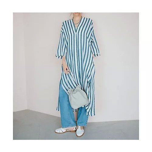 【デボーションツウィンズ/Devotion TWINS】のストライプワンピース 人気、トレンドファッション・服の通販 founy(ファニー) 　ファッション　Fashion　レディースファッション　Fashion for Women　ワンピース　Dresses　ストライプ　Stripe, Striped Pattern　スリット　Slit, Slit Detail　チェック　Check, Plaid, Tartan　ドローコード　Drawcord, Drawstring Cord　フロント　Front, Front Design　リゾート　Resort, Vacation Style　夏　Summer　洗える　Machine Washable　other-3|ID: prp329100004563615 ipo3291000000033156585