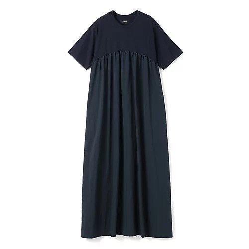 【シンメ/SINME】のTシャツワンピース(ロング丈) インテリア・キッズ・メンズ・レディースファッション・服の通販 founy(ファニー) 　ファッション　Fashion　レディースファッション　Ladies' Fashion Online　ワンピース　Dress　シャツワンピース　Shirt Dresses　コンパクト　Compact　ショート　Short　ドッキング　Docking　フェミニン　Feminine　ロング　Long　人気　Popularity　夏　Summer　定番　Standard　洗える　Washable　ネイビー &#215; ネイビー|ID: prp329100004563619 ipo3291000000032272180