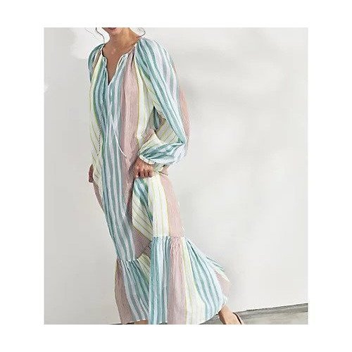 【ヌキテパ/NE QUITTEZ PAS】の【ブレンダさん別注】COTTON VOILE STRIPE GATHER NECK DRESS 人気、トレンドファッション・服の通販 founy(ファニー) 　ファッション　Fashion　レディースファッション　WOMEN　ワンピース　Dress　ドレス　Party Dresses　エスニック　Ethnic　エレガント 上品　Elegant　オリエンタル　Oriental　洗える　Washable　カラフル　Colorful　ギャザー　Gather　ストライプ　Stripe　デコルテ　Decolletage　バランス　Balance　バルーン　Balloon　フェミニン　Feminine　フリル　Frills　別注　Special Order　無地　Plain Color　other-2|ID: prp329100004563629 ipo3291000000032272252