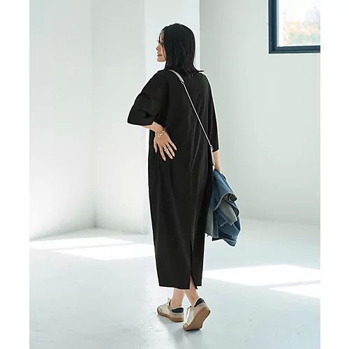 【スタイルデリ/STYLE DELI】のさらさらシンプル5分袖ワンピース 人気、トレンドファッション・服の通販 founy(ファニー) 　ファッション　Fashion　レディースファッション　WOMEN　ワンピース　Dress　クール　Cool　シンプル　Simple　スタイリッシュ　Stylish　スニーカー　Sneakers　スリット　Slit　ダメージ　Damage　デコルテ　Decolletage　ドレープ　Drape　定番　Standard　ノースリーブ　No Sleeve　バランス　Balance　フォルム　Form　ポケット　Pocket　おすすめ　Recommend　夏　Summer　other-2|ID: prp329100004565369 ipo3291000000032286734