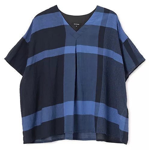 【パドカレ/pas de calais】の25SS綿麻先染めチェックBL インテリア・キッズ・メンズ・レディースファッション・服の通販 founy(ファニー) 　ファッション　Fashion　レディースファッション　Fashion for Women　2025年　2025　2025春夏・S/S　Spring/Summer 2025 SS25　ギャザー　Gathered, Ruffled　ストライプ　Stripe, Striped Pattern　チェック　Check, Plaid, Tartan　バランス　Balance, Style Balance　洗える　Machine Washable　ネイビー|ID: prp329100004567723 ipo3291000000032308094