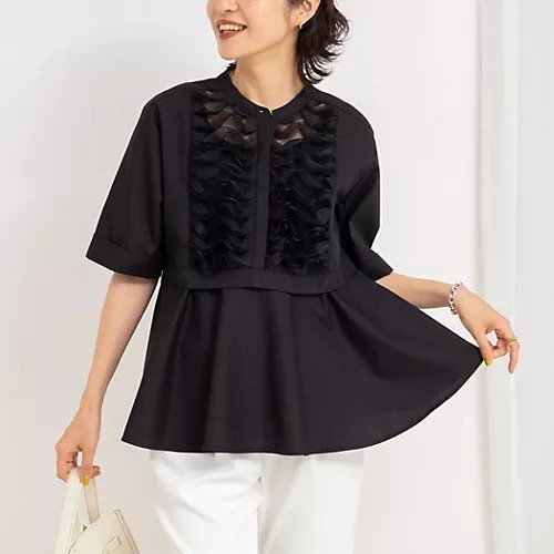 【ノーリーズ/NOLLEY'S】のフリルブラウス インテリア・キッズ・メンズ・レディースファッション・服の通販 founy(ファニー) 　ファッション　Fashion　レディースファッション　Fashion for Women　トップス・カットソー　Cut & Sew Tops　シャツ・ブラウス・オフィスカジュアル　Elegant Blouses & Button-Ups　2025年　2025　2025春夏・S/S　Spring/Summer 2025 SS25　デニム　Denim, Jeans Material　フリル　Frill, Ruffle　フロント　Front, Front Design　ペプラム　Peplum, Flared Hem　エレガント 上品　Elegant　ブラック|ID: prp329100004571805 ipo3291000000033047918