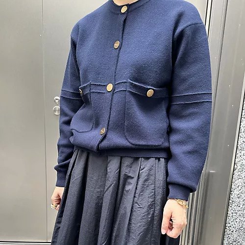 【ドメル/DOMELLE】のクルーネックカーディガン 人気、トレンドファッション・服の通販 founy(ファニー) 　ファッション　Fashion　レディースファッション　Ladies' Fashion Online　トップス・カットソー　Tops/Tshirt　カーディガン　Cardigans　カーディガン　Cardigan　ジャケット　Jacket　ポケット　Pocket　メタル　Metal　モダン　Modern　エレガント 上品　Elegant　other-3|ID: prp329100004571865 ipo3291000000032631694