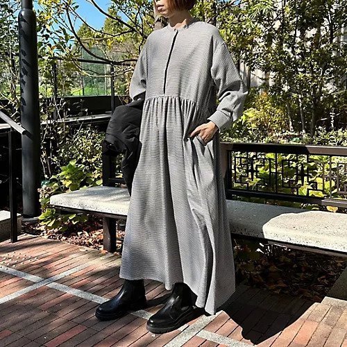 【トゥエルブクローゼット/12closet】の【コラボ】【洗える】千鳥格子柄ギャザーワンピース 人気、トレンドファッション・服の通販 founy(ファニー) 　ファッション　Fashion　レディースファッション　Fashion for Women　ワンピース　Dresses　ギャザー　Gathered, Ruffled　クラシカル　Classical, Vintage-Inspired　コラボ　Collaboration, Collab　シンプル　Simple, Minimal　フロント　Front, Front Design　ポケット　Pocket, Pocket Detail　洗える　Machine Washable　other-2|ID: prp329100004572233 ipo3291000000034757859